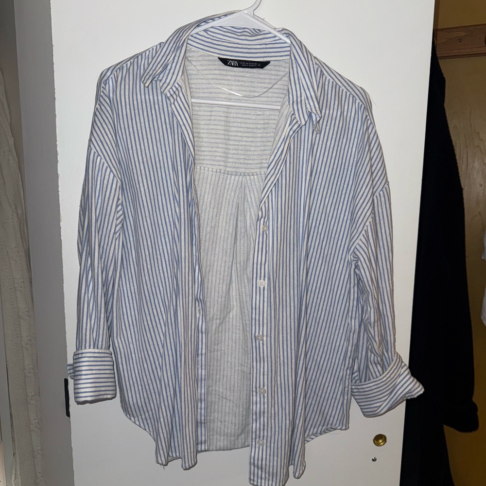 Zara Blue and White Striped Top